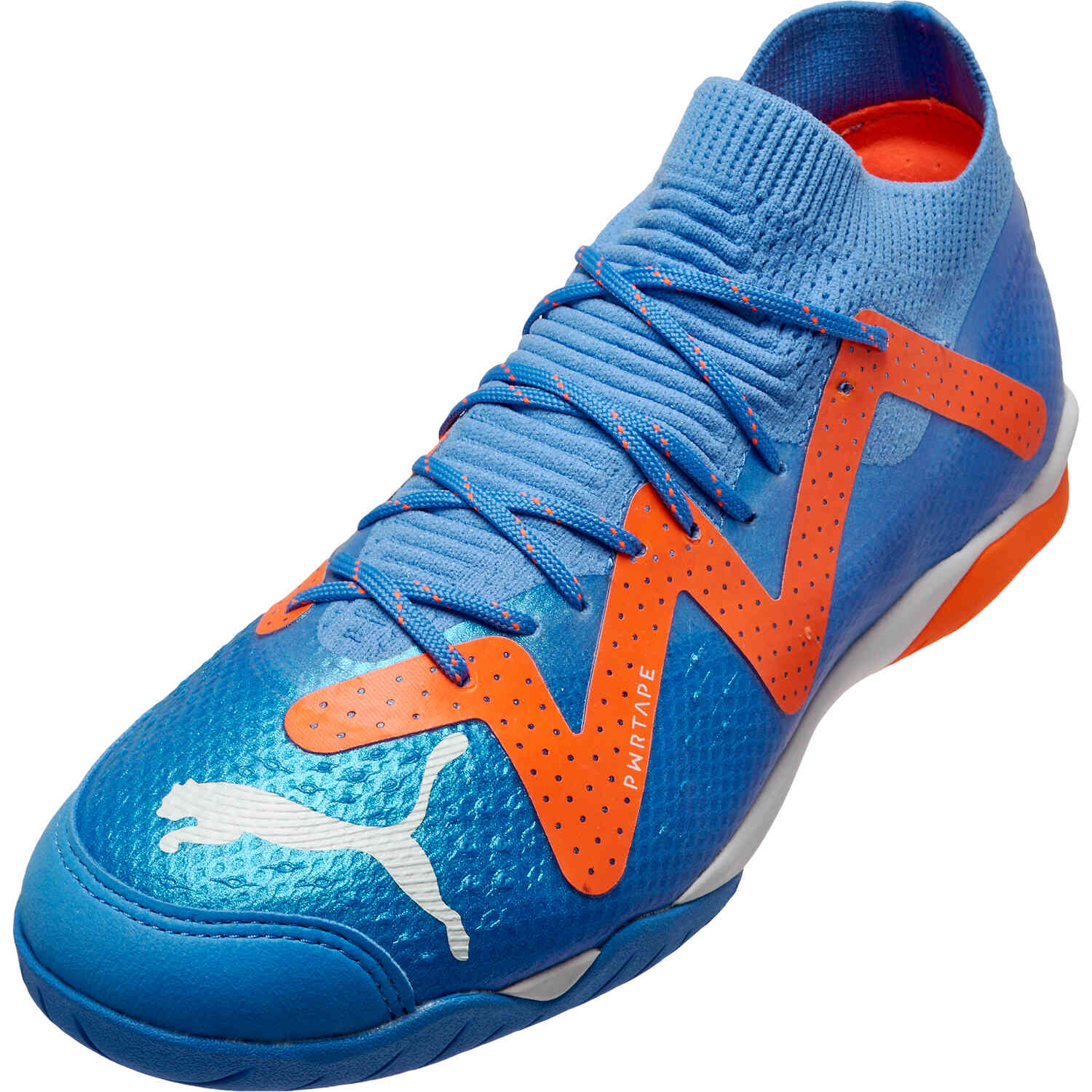 PUMA FUTURE Ultimate Court Indoor Soccer Shoes - Blue Glimmer, White &  Orange - Soccer Master